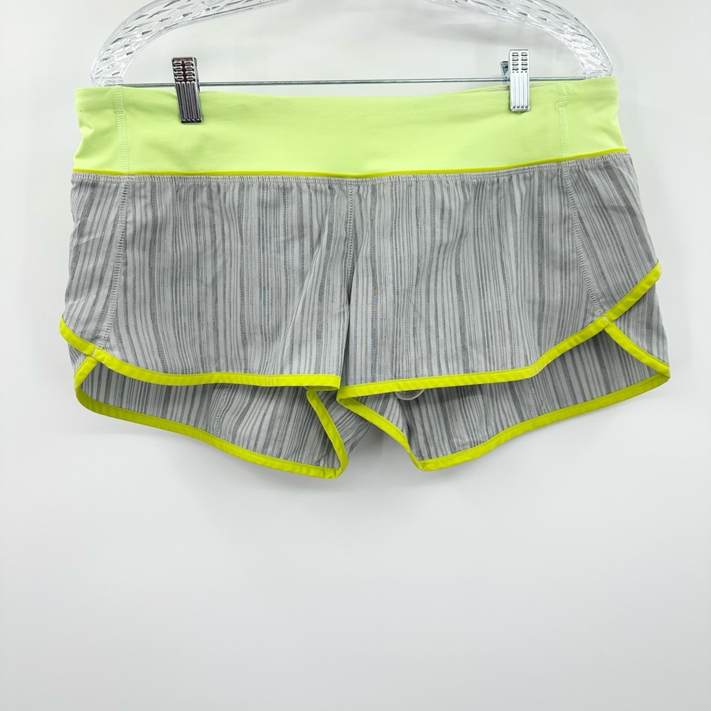 Lululemon Speed Shorts Space Silver‎ Spoon Yellow Clear Mint Stretch Size 10